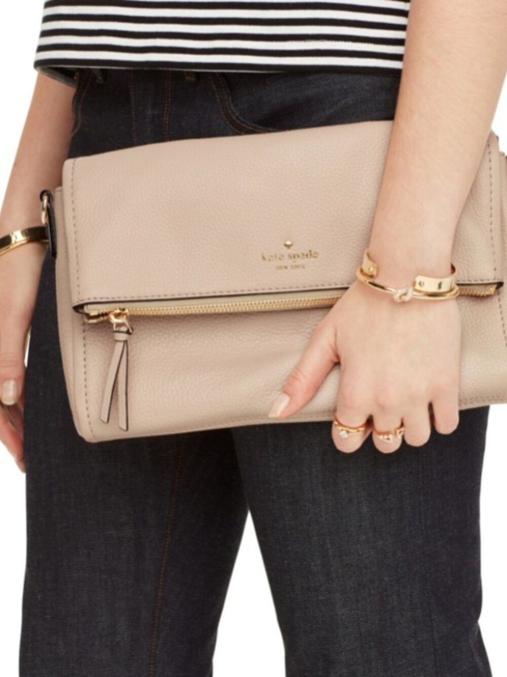 Kate Spade Cobble Hill Slim Tan Pebbled Leather Foldover Crossbody Shoulder Bag